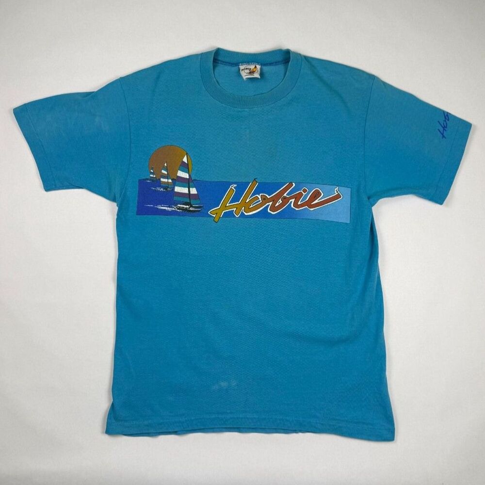 Vintage 1980s Hobie Sailing Graphic T-Shirt Blue Single Stitch Medium
